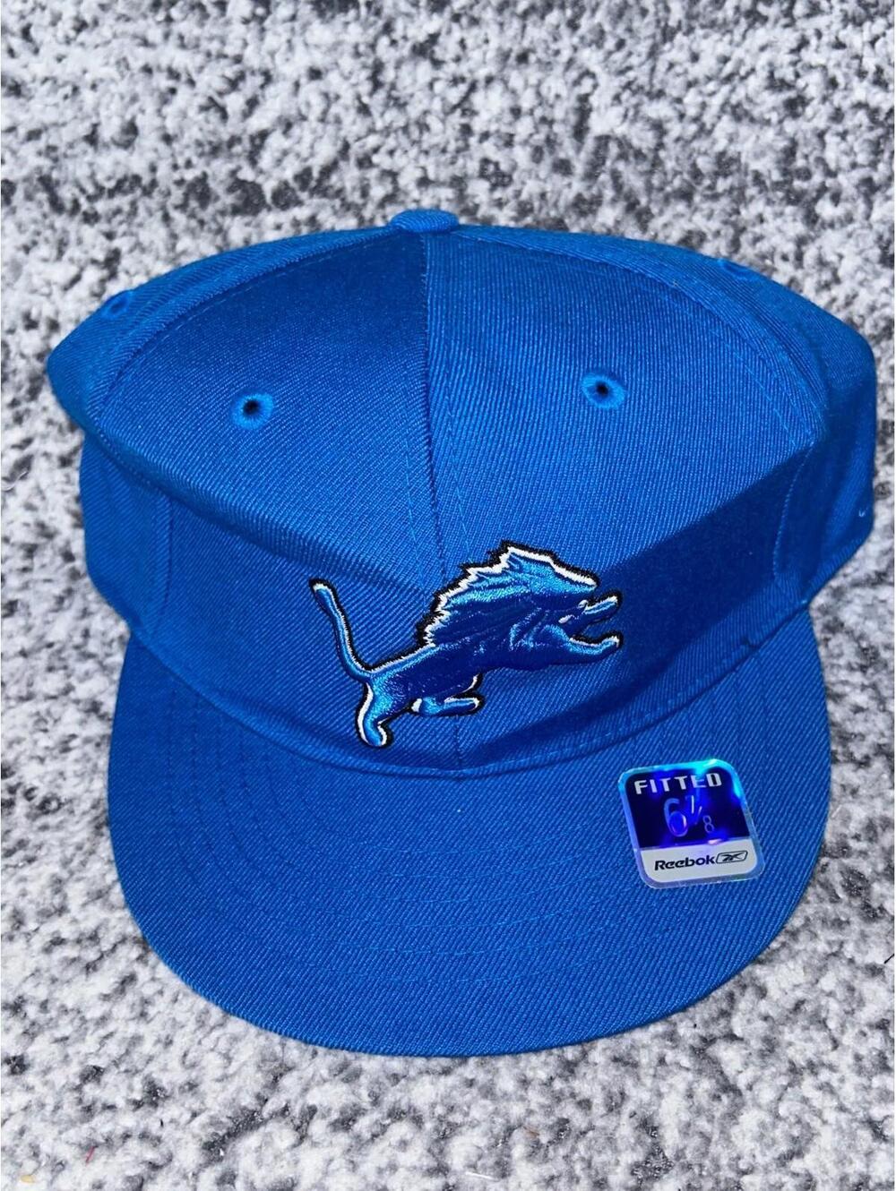 Vintage Detroit Lions Reebok Fitted Hat 6 7/8 NFL Blue Deadstock